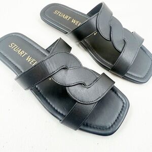 Stuart Weitzman Black Leather Ibiza Slide Sandals Size 6 New